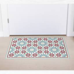 Vinyl Floor Mat With Moroccan Tiles in Blue & Red. Kitchen Rug Zellige Design. Vinyl Rug, Bath Mat, Pet Mat. Art Mat - thumbnail 2