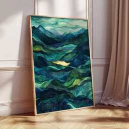 Abstract Mountain Landscape Poster, Colorful Geometric Art Print, Nature Art, Rolling Hills & Green Valleys, Modern Wall Decor - thumbnail 2