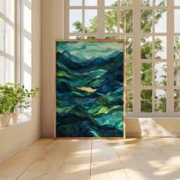 Abstract Mountain Landscape Poster, Colorful Geometric Art Print, Nature Art, Rolling Hills & Green Valleys, Modern Wall Decor - thumbnail 3