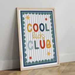 Cool Kids Club Print in Bright Colours, Scalloped Retro Bedroom Playroom, Scandi Nursery Decor - thumbnail 2