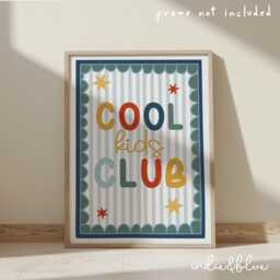 Cool Kids Club Print in Bright Colours, Scalloped Retro Bedroom Playroom, Scandi Nursery Decor - thumbnail 1