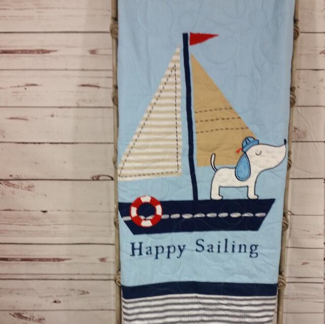 Sailor Baby Quilt Soft Blanket Handmade Shower Gift Nursery Play Mat Nautical Sailboat Dog - image 1