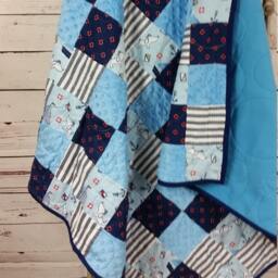 Sailor Baby Quilt Soft Blanket Handmade Shower Gift Nursery Play Mat Nautical Sailboat Dog - thumbnail 4