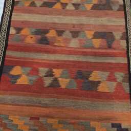 Rust Orange Brown Geometric Wool Carpet Vintage Handwoven Kilim 4x10, Boho Tribal Flatweave Hallway Rug - thumbnail 4