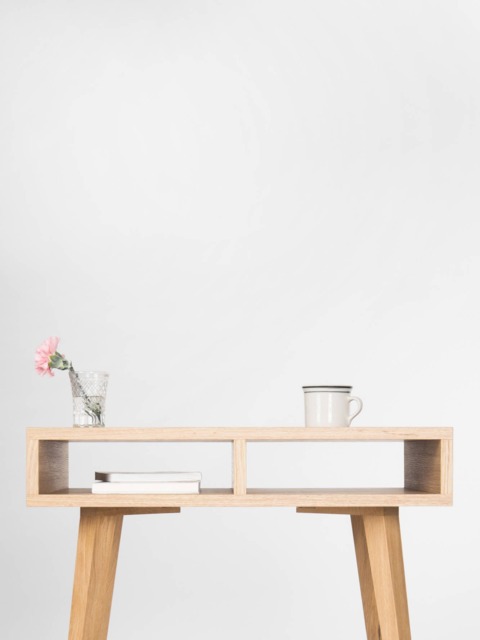 Kuub - Entryway Table, Hallway Small Desk, With Open Shelf, Made Of Oak Wood - image 1