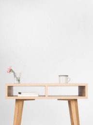 Kuub - Entryway Table, Hallway Small Desk, With Open Shelf, Made Of Oak Wood - thumbnail 1