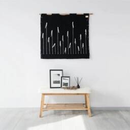 Black Macrame Wall Hanging - Large Modern Woven Tapestry Minimalist Fiber Art & White Decor Rustic Bamboo