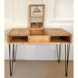 Reclaimed Wood Dressing Table With Mirror & Hairpin Legs - thumbnail 1
