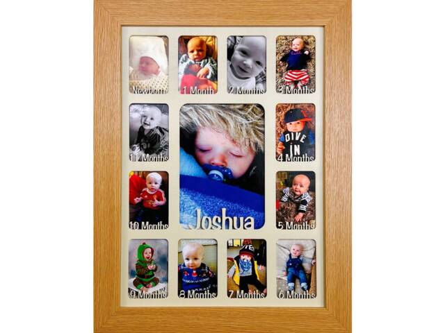 Newborn Baby 1st Year Personalised Photo Frame 1-12 Months - Natural Finish & Cream Insert - image 1
