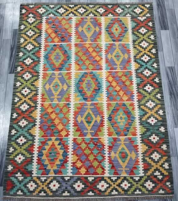Tribal Kilim Rug, Handmade Artisan Afghan Turkish, Scandinavian, Navajo, Bohemian Flatweave, Natural Wool Multicolour Rug 200x150 cm - image 1