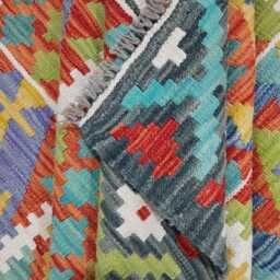 Tribal Kilim Rug, Handmade Artisan Afghan Turkish, Scandinavian, Navajo, Bohemian Flatweave, Natural Wool Multicolour Rug 200x150 cm - thumbnail 4