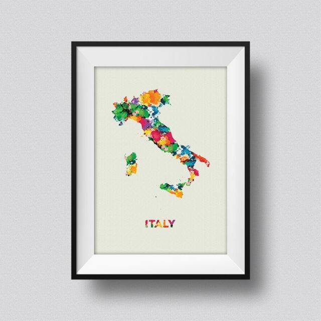 Italy Watercolor Map Art Print Ink Splash Poster Canvas