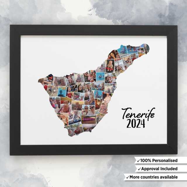 Tenerife Photo Collage Frame Design Wall Art Display Idea Gift Personalised Vacation Memory Custom Island Shape - image 1