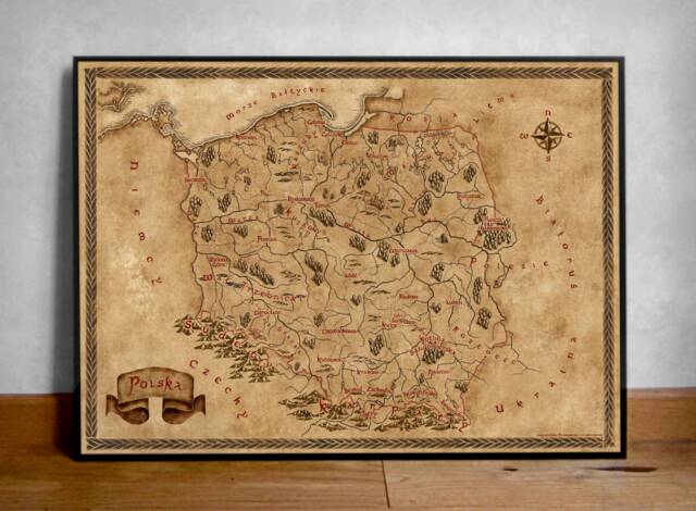 Fantasy Map Of Poland Vintage Style Medieval Cartography Wall Art - image 1