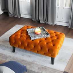 Chesterfield Velvet Ottoman - Deep Buttoned Footstool With Black Legs - thumbnail 2