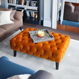 Chesterfield Velvet Ottoman - Deep Buttoned Footstool With Black Legs