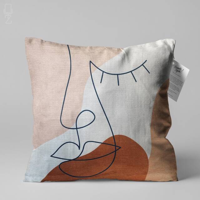 Minimalist Brown Abstract Face Chenille Pillow Case, Modern Earth Tone Decorative Cushion Cover - image 1