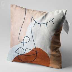 Minimalist Brown Abstract Face Chenille Pillow Case, Modern Earth Tone Decorative Cushion Cover - thumbnail 3