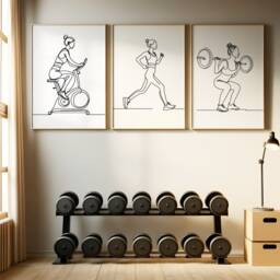 Womens Gym Wall Art Set - 3 Home Prints - Line Drawing Design Fitness Girl Poster Athlete Decor Gymnasium Artwork Weights Gift - thumbnail 2