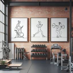 Womens Gym Wall Art Set - 3 Home Prints - Line Drawing Design Fitness Girl Poster Athlete Decor Gymnasium Artwork Weights Gift - thumbnail 1