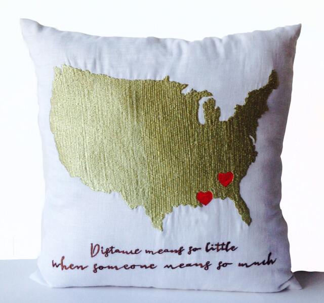 Us Map Heart Pillow Covers, Long Distance Relationship Pillow, Wedding Gifts, Gifts For Mom, Dorm Moving Out Gift - image 1