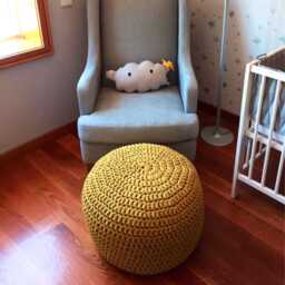 Chunky Knit Pouf, Lime Green Round Footstool Pouffe, Modern Kids Room Furniture, Dopamine Decor - thumbnail 3
