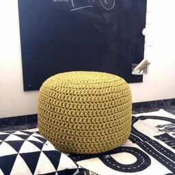 Chunky Knit Pouf, Lime Green Round Footstool Pouffe, Modern Kids Room Furniture, Dopamine Decor - thumbnail 2