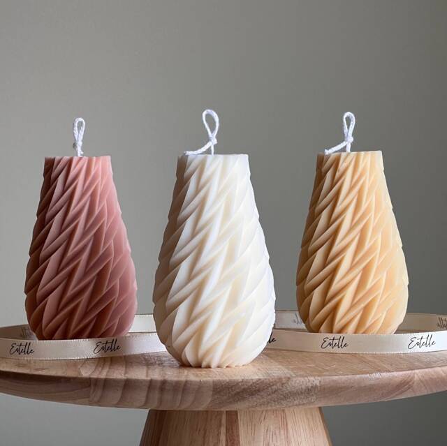 Geometric Wavy Soy Pillar Candle Minimalist Home Decor - image 1