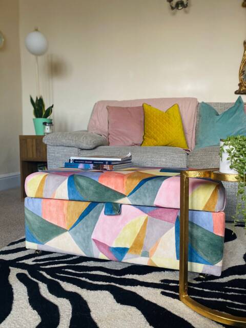 Coffee Table Footstool With Storage in Velvet Abstract - image 1