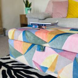 Coffee Table Footstool With Storage in Velvet Abstract - thumbnail 3