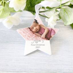 Personalised Baby's 1St Christmas Star Tree Decoration Bauble Gift Stocking Filler Present, Eve Box, First Christmas, Your Name, Your Photo - thumbnail 3
