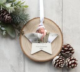 Personalised Baby's 1St Christmas Star Tree Decoration Bauble Gift Stocking Filler Present, Eve Box, First Christmas, Your Name, Your Photo