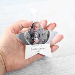 Personalised Baby's 1St Christmas Star Tree Decoration Bauble Gift Stocking Filler Present, Eve Box, First Christmas, Your Name, Your Photo - thumbnail 2