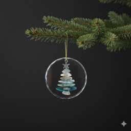 Customized Seaglass Christmas Tree Ornament, Ceramic Family Name Gift, Coastal Glass Holiday Keepsake - thumbnail 4