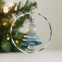 Customized Seaglass Christmas Tree Ornament, Ceramic Family Name Gift, Coastal Glass Holiday Keepsake - thumbnail 2