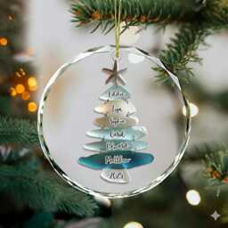 Customized Seaglass Christmas Tree Ornament, Ceramic Family Name Gift, Coastal Glass Holiday Keepsake - thumbnail 3
