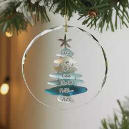 Customized Seaglass Christmas Tree Ornament, Ceramic Family Name Gift, Coastal Glass Holiday Keepsake