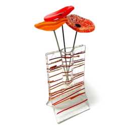 Small Vase With Red & Orange Stripes 3 Glass Flowers - thumbnail 1