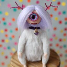 Misty - Cute Cyclop Girl, Plush Figurine, Sculpture, Cyclops Toy, Stuffed Monster, Troll Art Doll - thumbnail 3