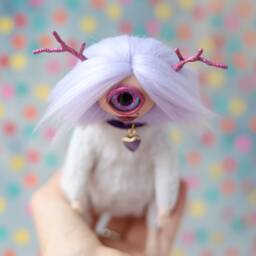 Misty - Cute Cyclop Girl, Plush Figurine, Sculpture, Cyclops Toy, Stuffed Monster, Troll Art Doll - thumbnail 4