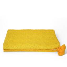 Yellow Chevron Quilted Throw Blanket, Handmade Cotton Kantha - 50x60 Inches - thumbnail 3