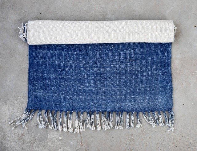 Large Indigo Cotton Rug, Handblock Printed Dhurrie, Bohemian Decor - 9x12 Ft - image 1