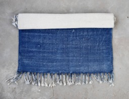 Large Indigo Cotton Rug, Handblock Printed Dhurrie, Bohemian Decor - 9x12 Ft - thumbnail 1