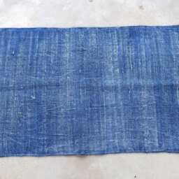 Large Indigo Cotton Rug, Handblock Printed Dhurrie, Bohemian Decor - 9x12 Ft - thumbnail 2