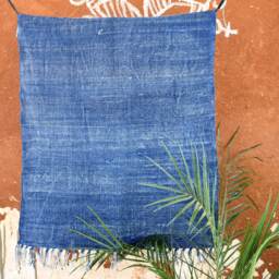 Large Indigo Cotton Rug, Handblock Printed Dhurrie, Bohemian Decor - 9x12 Ft - thumbnail 3