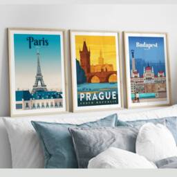 Vintage Travel Posters, Retro Home Boho Wall Art Prints, Tourism Holiday Pictures, Paris, Santorini, Budapest, Miami, Beach - thumbnail 2