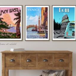Vintage Travel Posters, Retro Home Boho Wall Art Prints, Tourism Holiday Pictures, Paris, Santorini, Budapest, Miami, Beach - thumbnail 3