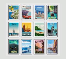 Vintage Travel Posters, Retro Home Boho Wall Art Prints, Tourism Holiday Pictures, Paris, Santorini, Budapest, Miami, Beach - thumbnail 1