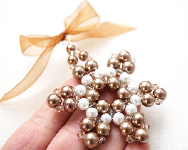 Modern Champagne White Pearl Crystal Snowflake Christmas Tree Ornament Beaded Star Holiday Decorations - image 1
