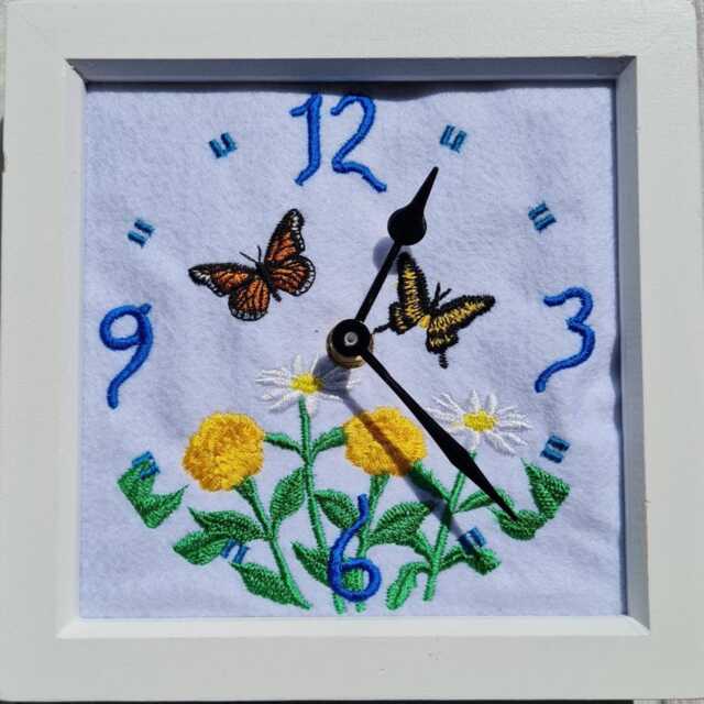 Embroidered Butterfly & Flowers Clock. - Silent - image 1